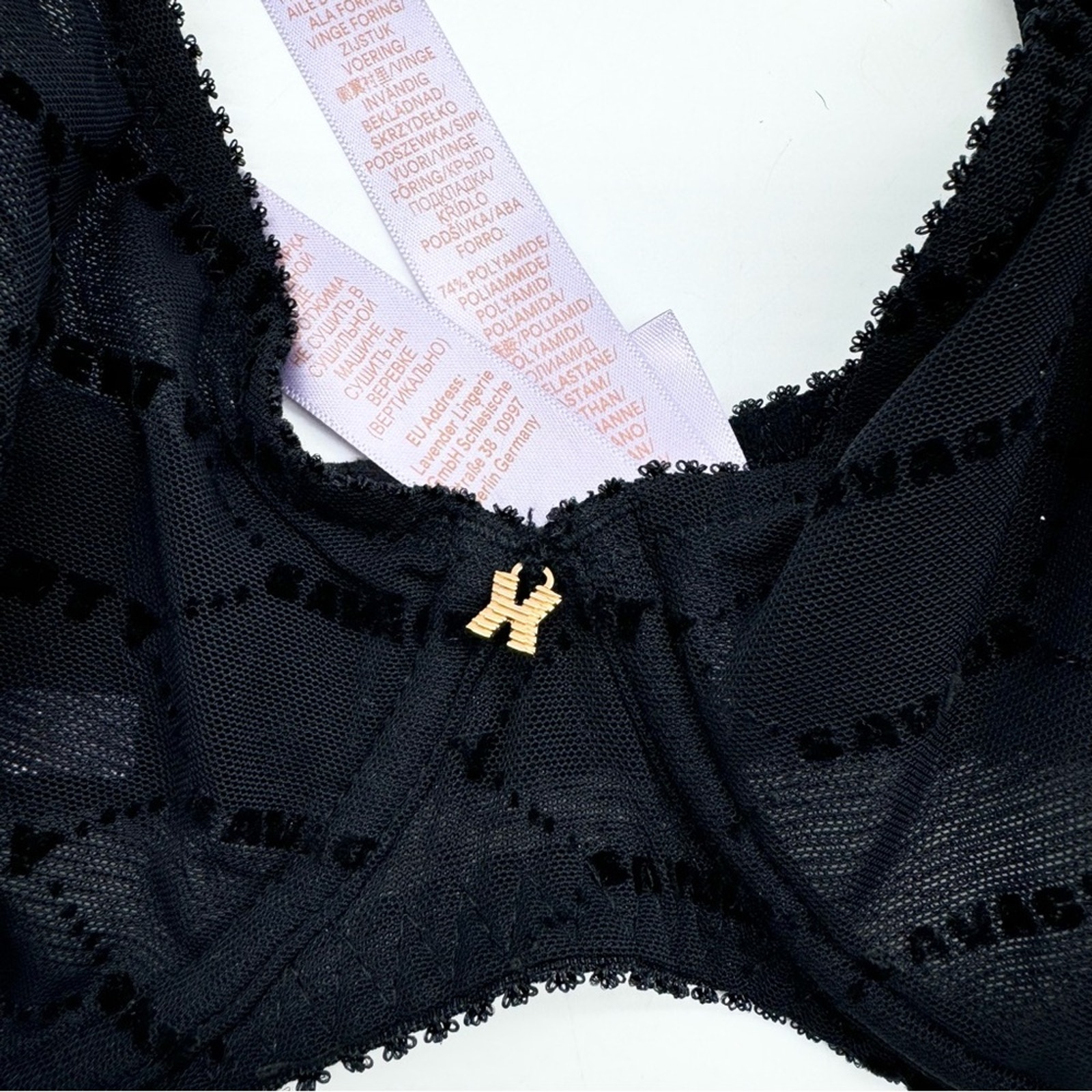 Savage X Fenty Flocked Logo Unlined Demi Bra Black Size 36c Sexy Whimsigoth — image 8 of 8